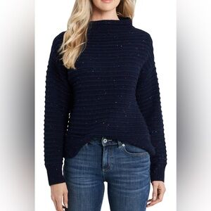 CeCe Speckled Mock Neck Sweater - Navy Blue